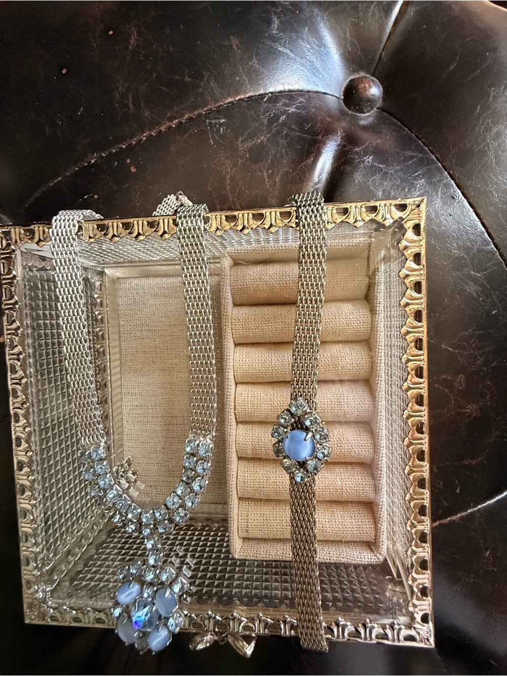 Vintage Silver-Tone Blue Cabochon Necklace and Bracelet Set